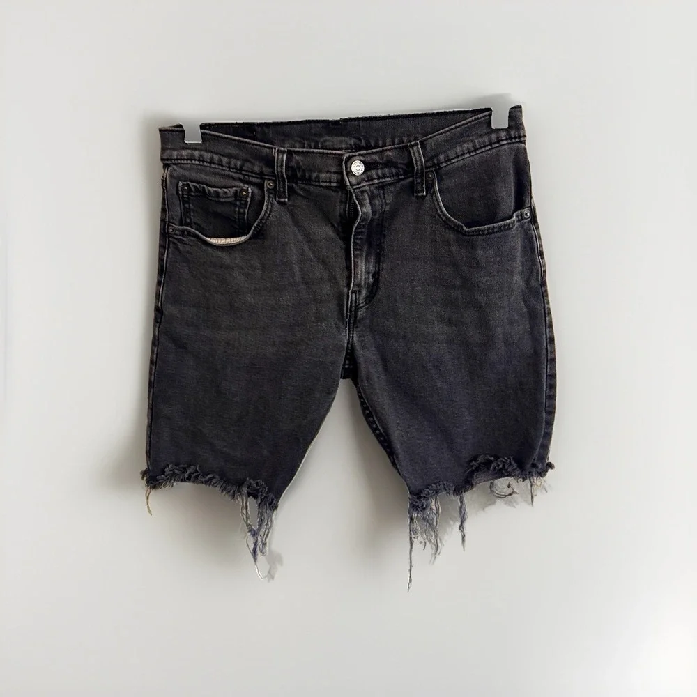 Levi's 412 Men's Black Denim Cutoff Shorts Frayed Hem 8